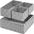 Woven Storage Baskets for Organizing, Posprica Small Black Baskets Cube Bin Container Tote Organizer Divider for Drawer, Closet, Shelf, Dresser, Set of 4 Home & Garden > Household Supplies > Storage & Organization Posprica Light Grey  