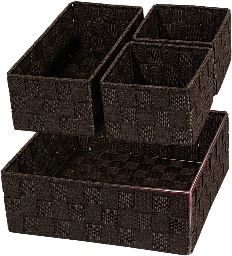Woven Storage Baskets for Organizing, Posprica Small Black Baskets Cube Bin Container Tote Organizer Divider for Drawer, Closet, Shelf, Dresser, Set of 4 Home & Garden > Household Supplies > Storage & Organization Posprica Brown  