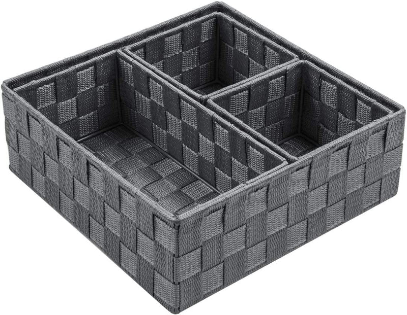 Woven Storage Baskets for Organizing, Posprica Small Black Baskets Cube Bin Container Tote Organizer Divider for Drawer, Closet, Shelf, Dresser, Set of 4 Home & Garden > Household Supplies > Storage & Organization Posprica Grey  
