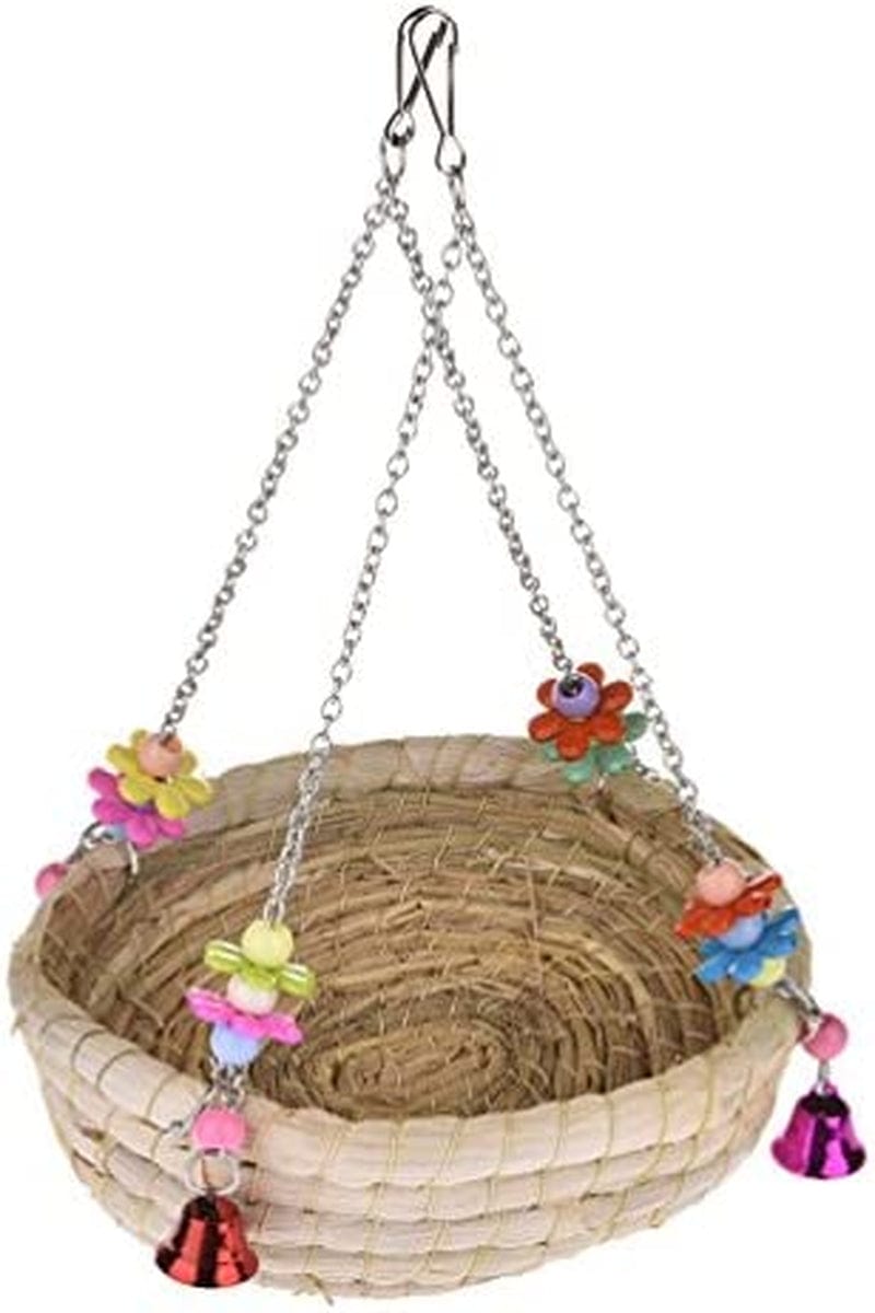 Woven Straw Nest Bed Large Bird Swing Toy with Bell for Parrot Cockatiel Parakeet African Grey Cockatoo Macaw Conure Budgie Canary Lovebird Finch Hamster Chinchilla Cage Perch Animals & Pet Supplies > Pet Supplies > Bird Supplies > Bird Cages & Stands Keersi   