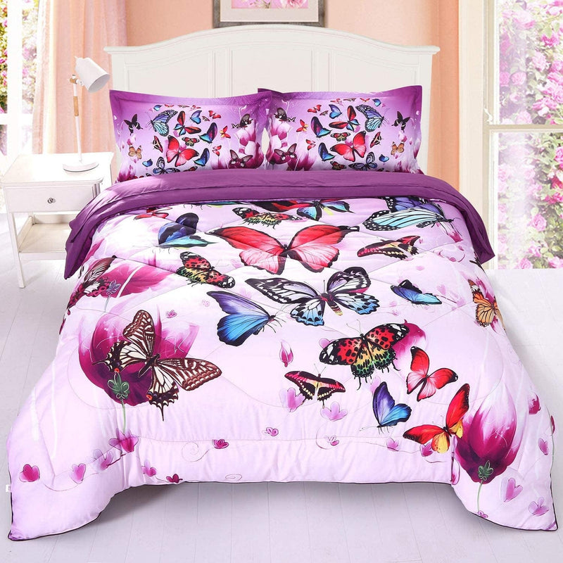 Wowelife Butterfly Comforter Full Blue Butterfly and Flowers Black Bed Set 5 Piece with Comforter, Flat Sheet, Fitted Sheet and 2 Pillow Cases(Blue Butterfly, Full) Home & Garden > Linens & Bedding > Bedding > Quilts & Comforters Wowelife Playing Butterfly Full 