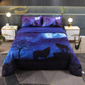 Wowelife Wolf Comforter Set Queen 5 Piece Galaxy Wolf Bedding with Comforter, Flat Sheet, Fitted Sheet and 2 Pillows(Queen, Galaxy Wolf) Home & Garden > Linens & Bedding > Bedding > Quilts & Comforters Wowelife Black Twin 