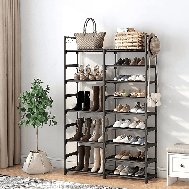 WOWLIVE 9 Tiers Shoe Rack Shoe Storage Shoe Organizer 30-35 Pairs Shoe Tower Unit Shelf Durable Metal Pipes with Plastic Connectors Stackable Cabinet Black Furniture > Cabinets & Storage > Armoires & Wardrobes WOWLIVE   