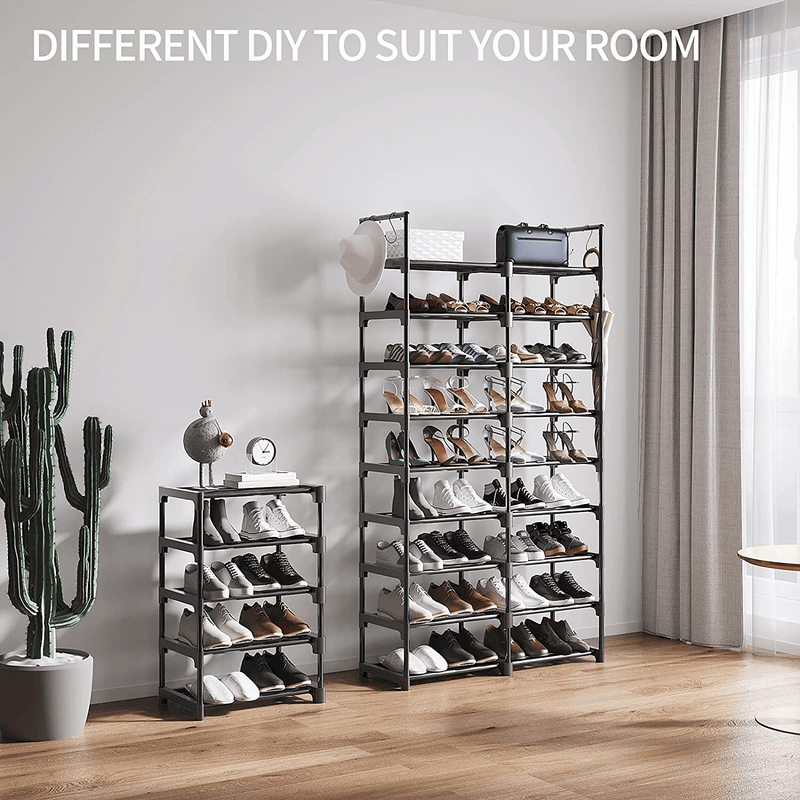 WOWLIVE 9 Tiers Shoe Rack Shoe Storage Shoe Organizer 50-55 Pairs Shoe Tower Unit Shelf Durable Metal Pipes with Plastic Connectors Stackable Shoe Cabinet Black(Sss3B9) Furniture > Cabinets & Storage > Armoires & Wardrobes WOWLIVE   