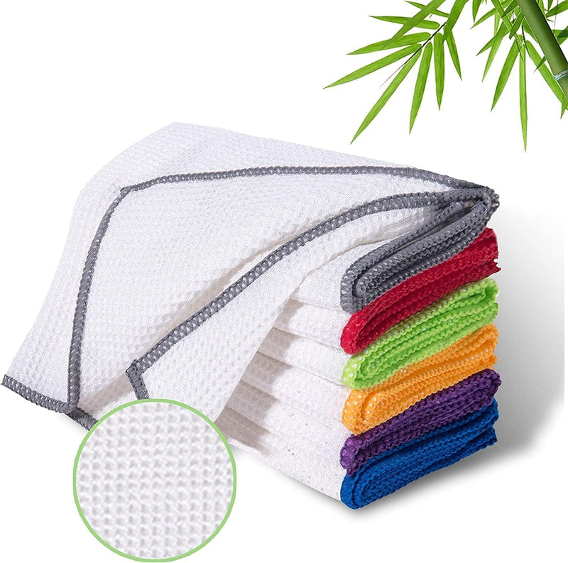 WOWOTEX Dish Cloths 100% Bamboo Dishcloths Sets 6 Pack Super Absorbent and Soft Durable for Kitchen,12 X 12 Inches Home & Garden > Household Supplies > Household Cleaning Supplies WOWOTEX   