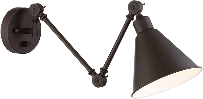 Wray Modern Industrial Adjustable Swing Arm Plug in Wall Lights Set of 2 Lamps Dark Bronze Plug-In Light Fixture up down Sconce Bedroom Bedside House Reading Living Room Hallway - 360 Lighting