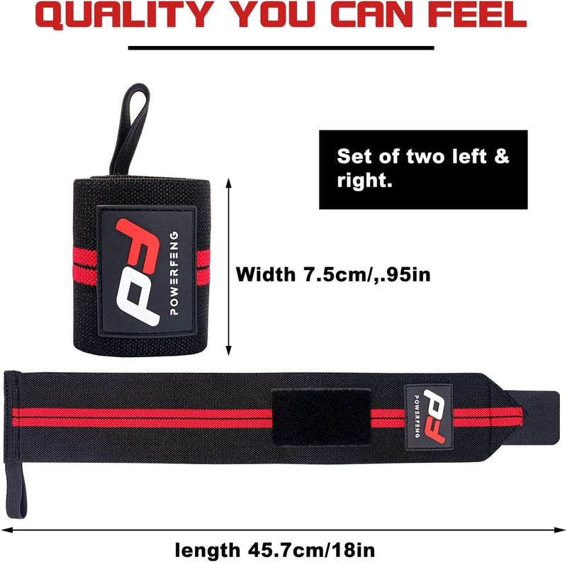 Wrist Wraps Support Weight Lifting: Weightlifting Crossfit Wrist Wraps Powerlifting Strength - Gym Benching Wrist Wrap Powerlifting for Men ＆ Women - Wrist Wraps for Bodybuilding (18Inch, Red Stripes)
