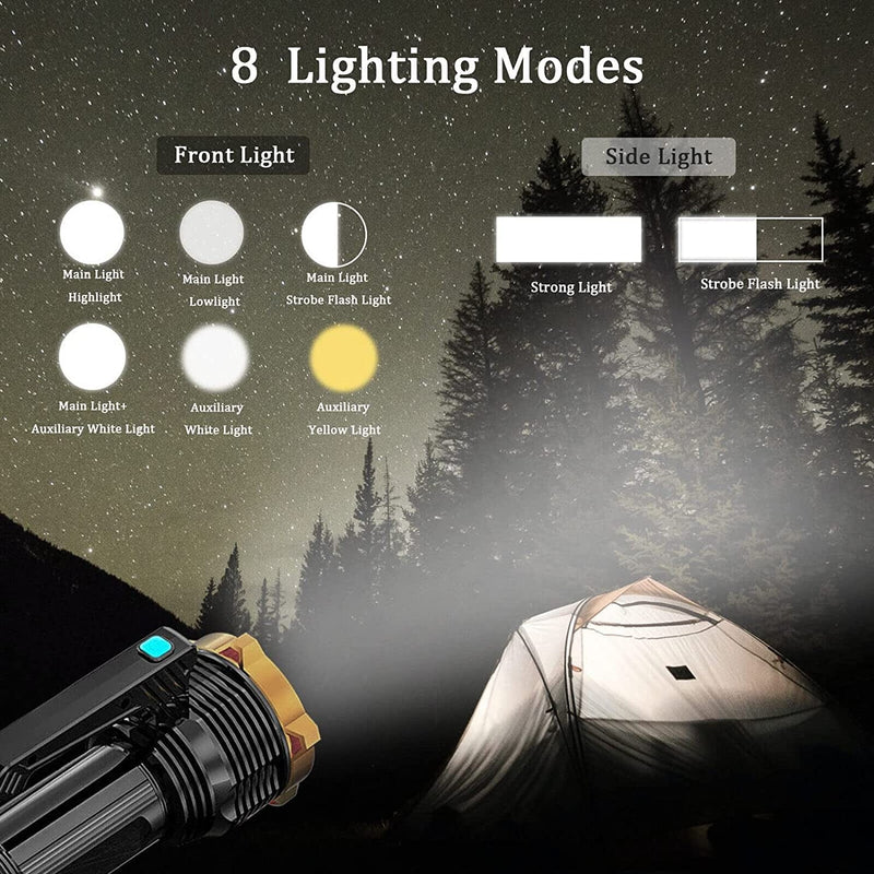 Wrrozz LED Flashlight USB Rechargeable, Super Brightest High Lumens Flashlights with Sidelight and Hooks, 8 Modes Lighting, 19X LED, High Powered, Waterproof Tactical Torch Camping Portable Handheld Home & Garden > Lighting > Flood & Spot Lights Wrrozz   