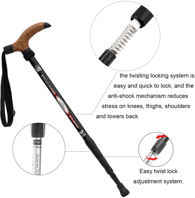 Wrzbest Aluminum Alloy Quick Lock Trekking Pole Anti-Shock Telescopic Walking Stick Adjustable Cane Crutch for Mountains Trekking Hiking,Ultralight Collapsible with Cork Grips Tungsten Tips