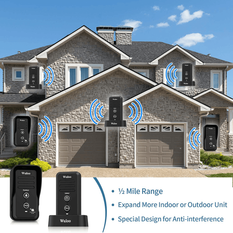 Wuloo Wireless Intercom Doorbells for Home Classroom, Intercomunicador Waterproof Electronic Doorbell Chime with 1/2 Mile Range 3 Volume Levels Rechargeable Battery Including Mute Mode(Black, 1&1) Electronics > Communications > Intercoms Wuloo   