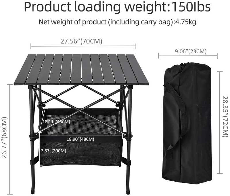 WUROMISE Sanny Lightweight Square Folding Portable Picnic Camping Table, Aluminum Roll-Up Table with Easy Carrying Bag for Indoor,Outdoor,Camping, Beach,Backyard, BBQ, Party, Patio, Picnic Sporting Goods > Outdoor Recreation > Camping & Hiking > Tent Accessories WUROMISE   