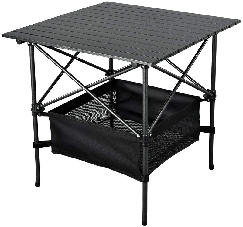 WUROMISE Sanny Lightweight Square Folding Portable Picnic Camping Table, Aluminum Roll-Up Table with Easy Carrying Bag for Indoor,Outdoor,Camping, Beach,Backyard, BBQ, Party, Patio, Picnic Sporting Goods > Outdoor Recreation > Camping & Hiking > Tent Accessories WUROMISE Black/27.56”*27.56”*26.77”  