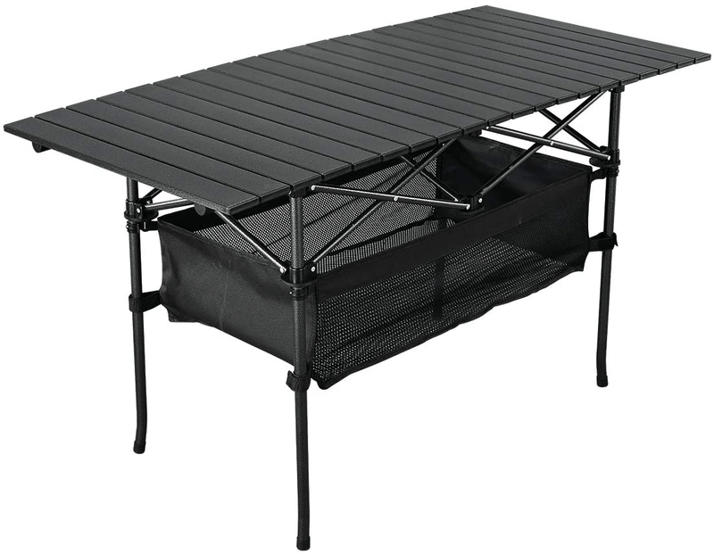 WUROMISE Sanny Lightweight Square Folding Portable Picnic Camping Table, Aluminum Roll-Up Table with Easy Carrying Bag for Indoor,Outdoor,Camping, Beach,Backyard, BBQ, Party, Patio, Picnic Sporting Goods > Outdoor Recreation > Camping & Hiking > Tent Accessories WUROMISE Black/47”*21.65”*26.7”  