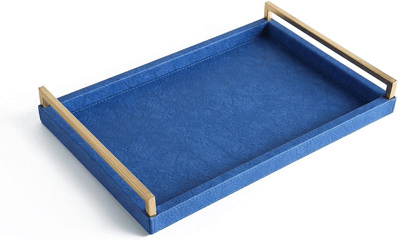 WV Serving Tray Faux Black Crocodile Leather with Brushed Gold Stainless Steel Handle (Black and Gold) Home & Garden > Decor > Decorative Trays WESTVILLAGE Blue gold leaf metal 