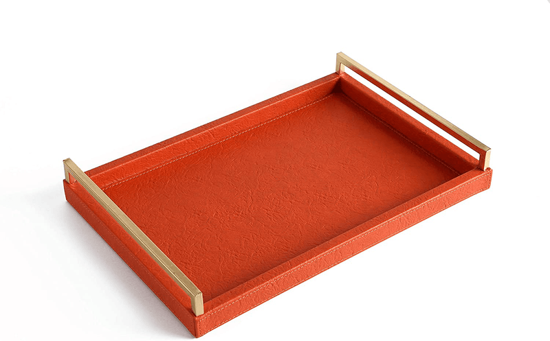 WV Serving Tray Faux Black Crocodile Leather with Brushed Gold Stainless Steel Handle (Black and Gold) Home & Garden > Decor > Decorative Trays WESTVILLAGE Orange gold leaf metal 