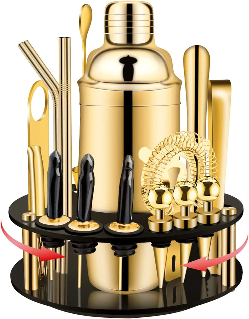 X-Cosrack 19-Piece Bar Set,Gold Cocktail Shaker Set for Drink Mixing:Stainless Steel Bar Tools with Rotating Stand,Professional Bartender Kit for Home Bars, Parties Home & Garden > Kitchen & Dining > Barware X-cosrack Gold  