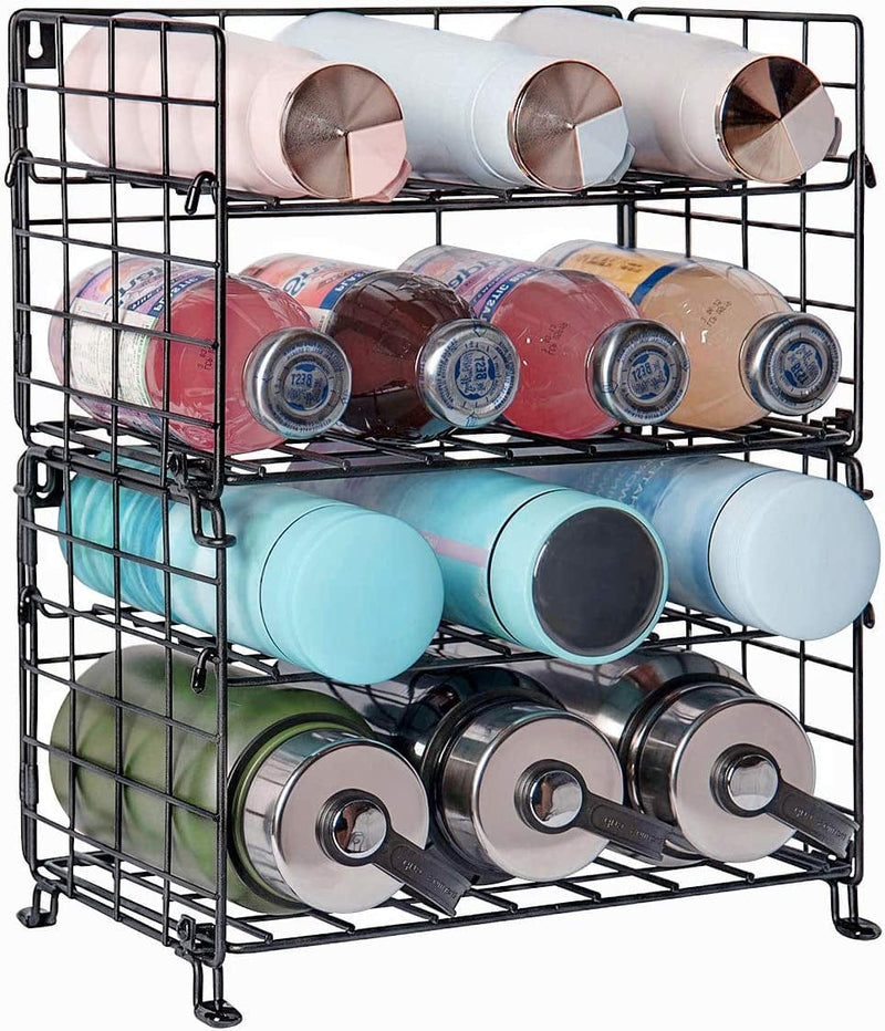 X-Cosrack Adjustable Water Bottle Organizer,4-Tier Wall-Mounted Water Bottle Holder, Stackable Water Bottle Storage Rack for Kitchen Countertops,Pantry, Cabinet,Large(Patent No.:Us D950,280 S) Home & Garden > Decor > Decorative Jars X-cosrack Black 4-tier Small 