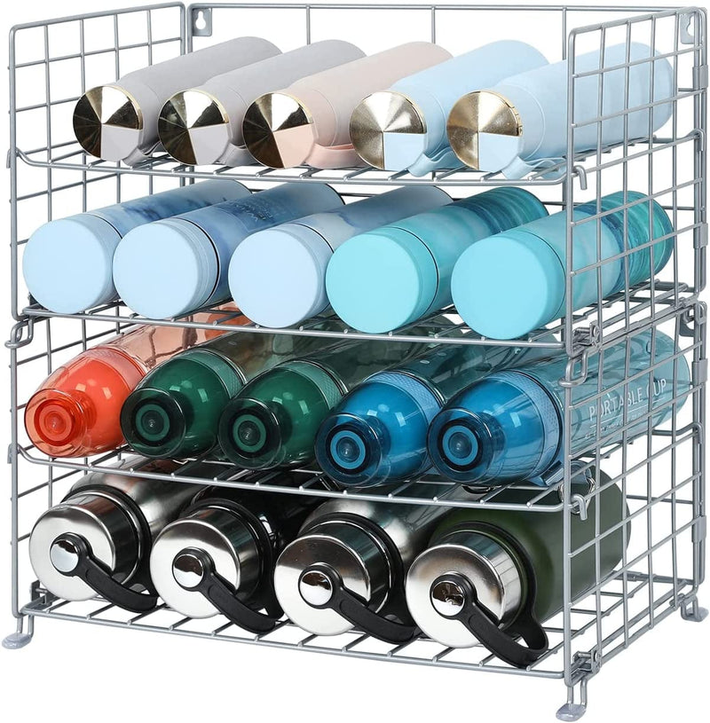 X-Cosrack Adjustable Water Bottle Organizer,4-Tier Wall-Mounted Water Bottle Holder, Stackable Water Bottle Storage Rack for Kitchen Countertops,Pantry, Cabinet,Large(Patent No.:Us D950,280 S) Home & Garden > Decor > Decorative Jars X-cosrack Silver 4-tier Large 