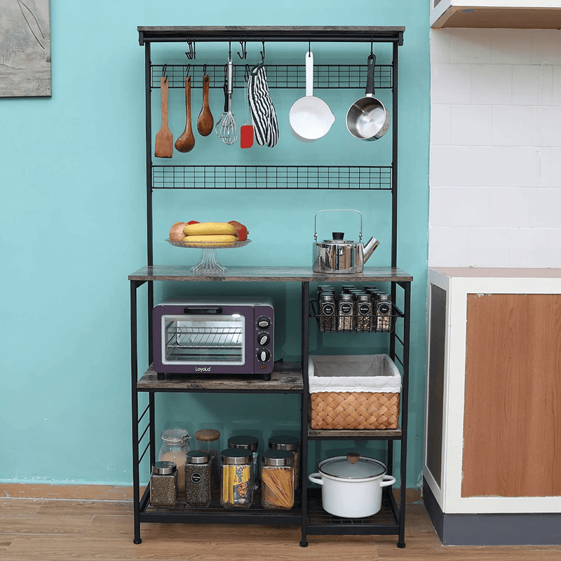 X-Cosrack Kitchen Baker'S Rack, 68Inch Microwave Oven Stand with Pull-Out Wire Basket, 8 Hooks + 15 S Hooks,3 Tier + 4 Tier Utility Storage Shelf with Mesh Panels for Utensils, Pots, Pans, Spices Home & Garden > Kitchen & Dining > Food Storage X-cosrack   
