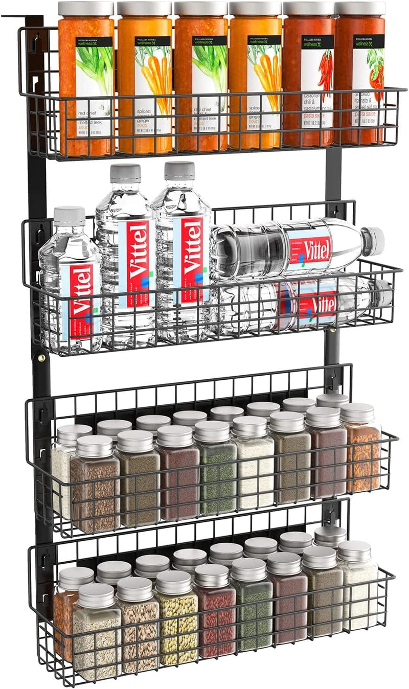 X Kang 4 Tier Magnetic Spice Racks for Wall Mount Strongly Magnetic Spice Shelf with Utility Hooks Refrigerator Spice Storage Kitchen Storage Rack for Placing Seasoning Bottles (Black) Home & Garden > Decor > Decorative Jars X kang   