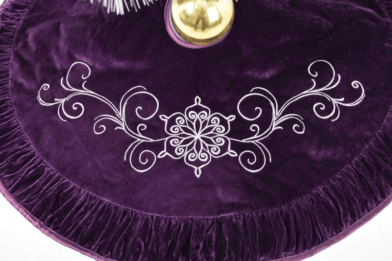 X.Sem Flower Embroidered Velvet Christmas Tree Skirt with Pleat Velvet Border 50'' Purple (50 inch) Home & Garden > Decor > Seasonal & Holiday Decorations > Christmas Tree Skirts X.Sem   