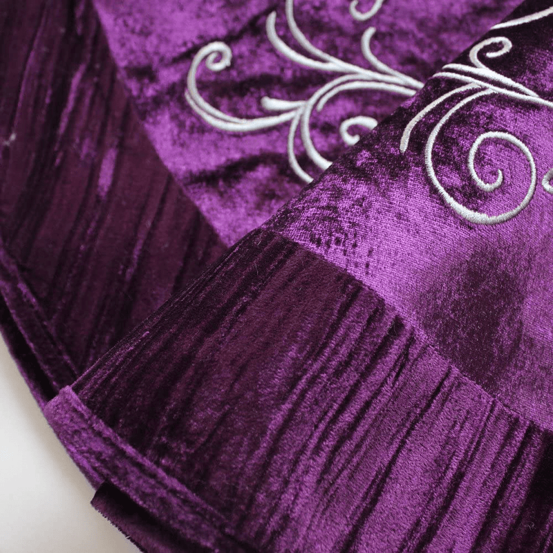 X.Sem Flower Embroidered Velvet Christmas Tree Skirt with Pleat Velvet Border 50'' Purple (50 inch)