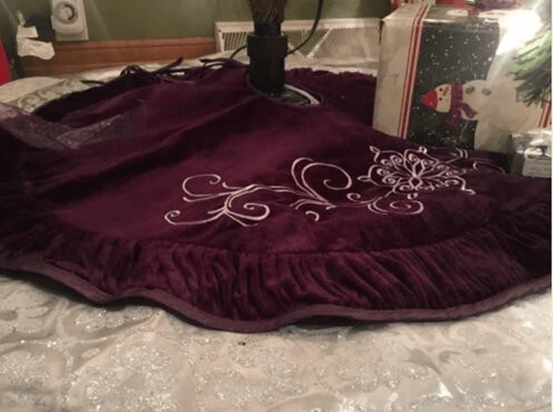 X.Sem Flower Embroidered Velvet Christmas Tree Skirt with Pleat Velvet Border 50'' Purple (50 inch) Home & Garden > Decor > Seasonal & Holiday Decorations > Christmas Tree Skirts X.Sem   