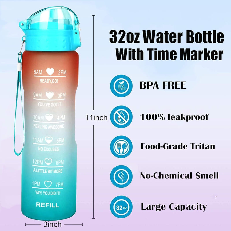 XACIOA 32Oz Water Bottle with Straw & Motivational Time Marker, Leakproof BPA Free ,Ensure You Drink Enough Water Throughout the Day for Fitness and Outdoor Enthusiasts(With Straw Brush & Cup Brush) Sporting Goods > Outdoor Recreation > Winter Sports & Activities XACIOA   