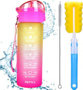 XACIOA 32Oz Water Bottle with Straw & Motivational Time Marker, Leakproof BPA Free ,Ensure You Drink Enough Water Throughout the Day for Fitness and Outdoor Enthusiasts(With Straw Brush & Cup Brush) Sporting Goods > Outdoor Recreation > Winter Sports & Activities XACIOA 18oz Yellow/Pink  