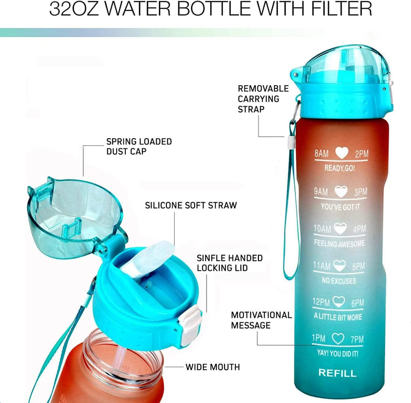XACIOA 32Oz Water Bottle with Straw & Motivational Time Marker, Leakproof BPA Free ,Ensure You Drink Enough Water Throughout the Day for Fitness and Outdoor Enthusiasts(With Straw Brush & Cup Brush) Sporting Goods > Outdoor Recreation > Winter Sports & Activities XACIOA   