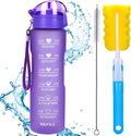 XACIOA 32Oz Water Bottle with Straw & Motivational Time Marker, Leakproof BPA Free ,Ensure You Drink Enough Water Throughout the Day for Fitness and Outdoor Enthusiasts(With Straw Brush & Cup Brush) Sporting Goods > Outdoor Recreation > Winter Sports & Activities XACIOA 32oz Purple  