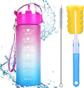 XACIOA 32Oz Water Bottle with Straw & Motivational Time Marker, Leakproof BPA Free ,Ensure You Drink Enough Water Throughout the Day for Fitness and Outdoor Enthusiasts(With Straw Brush & Cup Brush) Sporting Goods > Outdoor Recreation > Winter Sports & Activities XACIOA 18oz Purple/Blue  