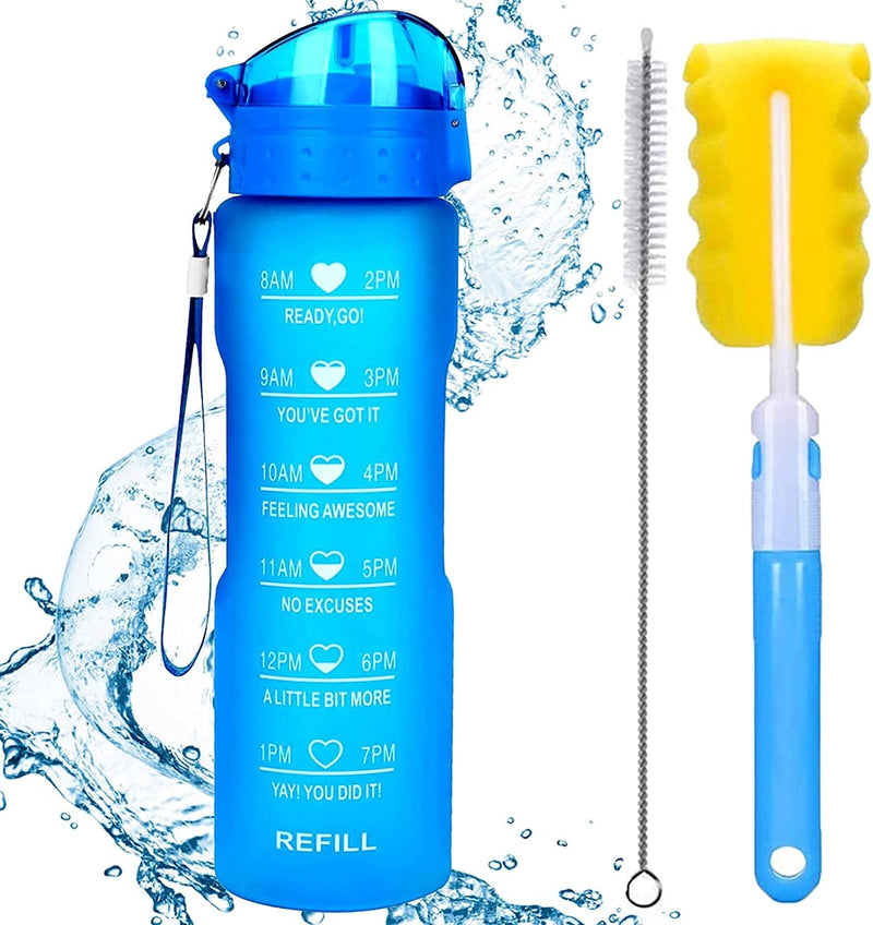 XACIOA 32Oz Water Bottle with Straw & Motivational Time Marker, Leakproof BPA Free ,Ensure You Drink Enough Water Throughout the Day for Fitness and Outdoor Enthusiasts(With Straw Brush & Cup Brush) Sporting Goods > Outdoor Recreation > Winter Sports & Activities XACIOA 32oz BLUE  