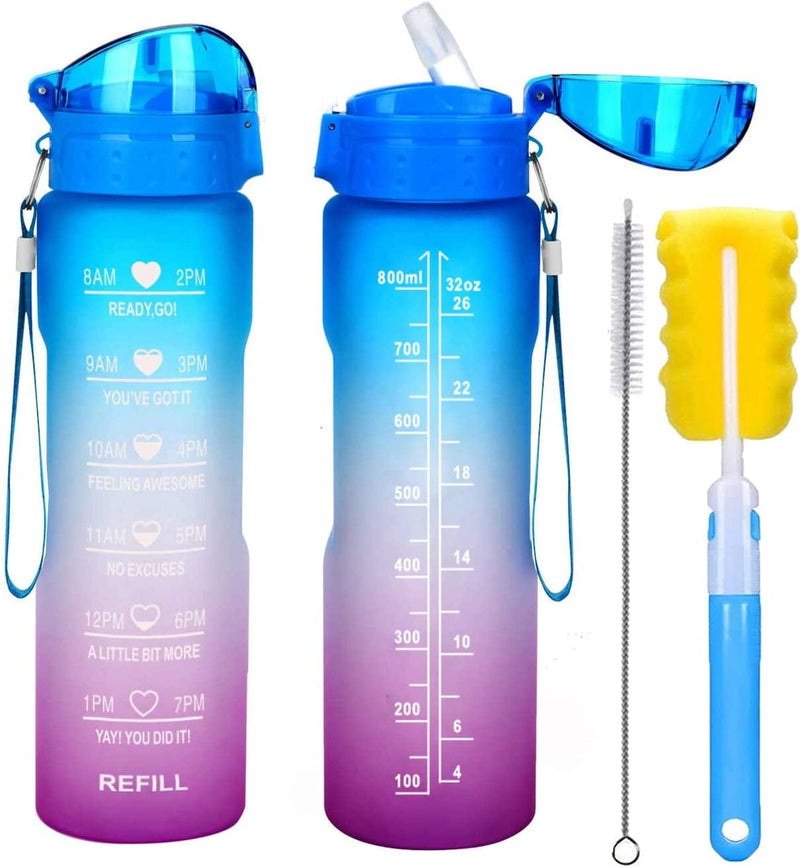 XACIOA 32Oz Water Bottle with Straw & Motivational Time Marker, Leakproof BPA Free ,Ensure You Drink Enough Water Throughout the Day for Fitness and Outdoor Enthusiasts(With Straw Brush & Cup Brush) Sporting Goods > Outdoor Recreation > Winter Sports & Activities XACIOA 32oz Blue/Purple  