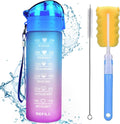 XACIOA 32Oz Water Bottle with Straw & Motivational Time Marker, Leakproof BPA Free ,Ensure You Drink Enough Water Throughout the Day for Fitness and Outdoor Enthusiasts(With Straw Brush & Cup Brush) Sporting Goods > Outdoor Recreation > Winter Sports & Activities XACIOA 18oz Blue/Purple  