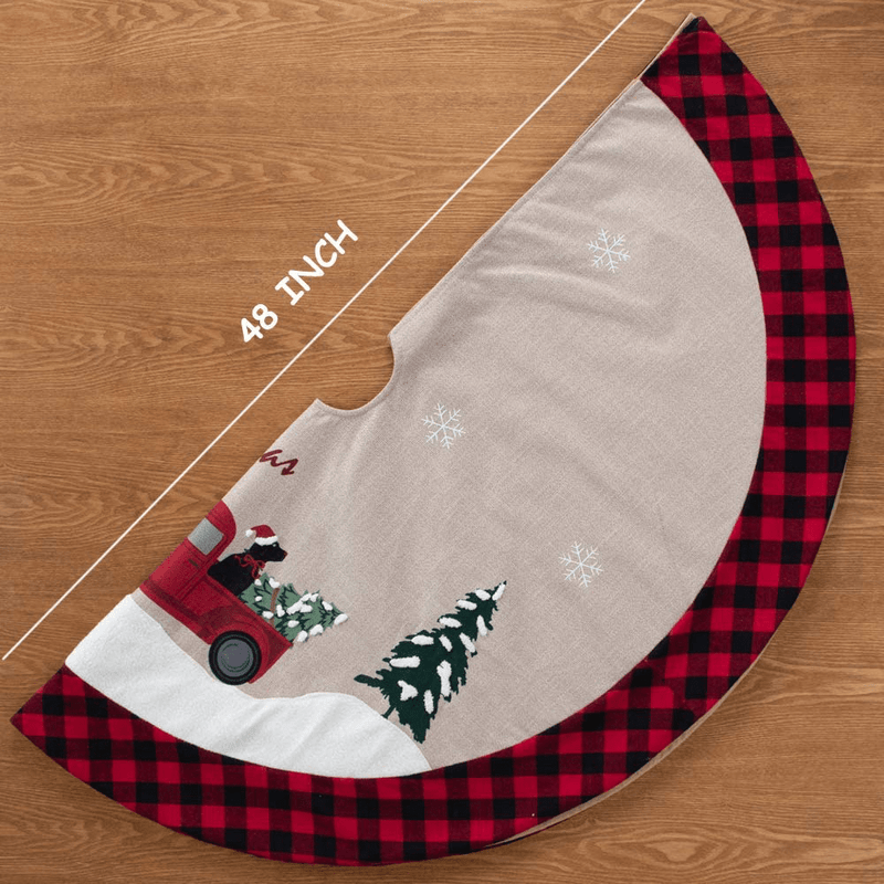 XAMSHOR 48 Inches Burlap Christmas Tree Skirt with Red and Black Plaid Border Embroidered Tree Skirt Decor for Xmas Decorations Home & Garden > Decor > Seasonal & Holiday Decorations& Garden > Decor > Seasonal & Holiday Decorations XAMSHOR   
