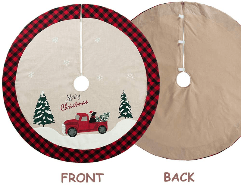 XAMSHOR 48 Inches Burlap Christmas Tree Skirt with Red and Black Plaid Border Embroidered Tree Skirt Decor for Xmas Decorations Home & Garden > Decor > Seasonal & Holiday Decorations& Garden > Decor > Seasonal & Holiday Decorations XAMSHOR   