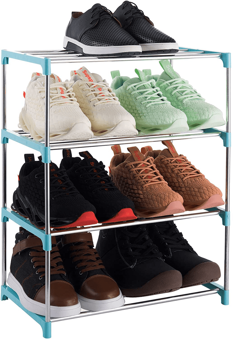 Xerhnan 4-Tier Stackable Small Shoe Rack, Lightweight Shoe Shelf Storage Organizer for Entryway, Hallway and Closet(White) Furniture > Cabinets & Storage > Armoires & Wardrobes Xerhnan Blue 4-Tier 