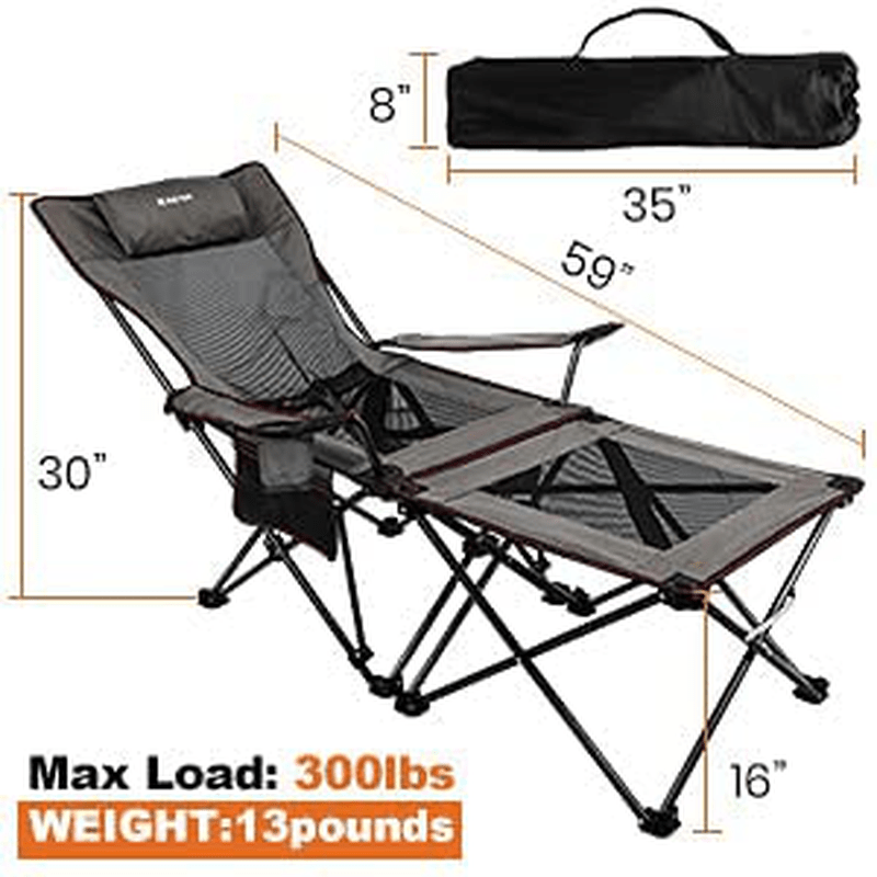 XGEAR 2 in 1 Camping Chair with Footrest Recliner Folding Chaise Lounge Chair (Footrest Can Transform to Side Table) Extra Stable, for Beach, Fishing, Picnics, Hiking Sporting Goods > Outdoor Recreation > Camping & Hiking > Camp Furniture Xgear   