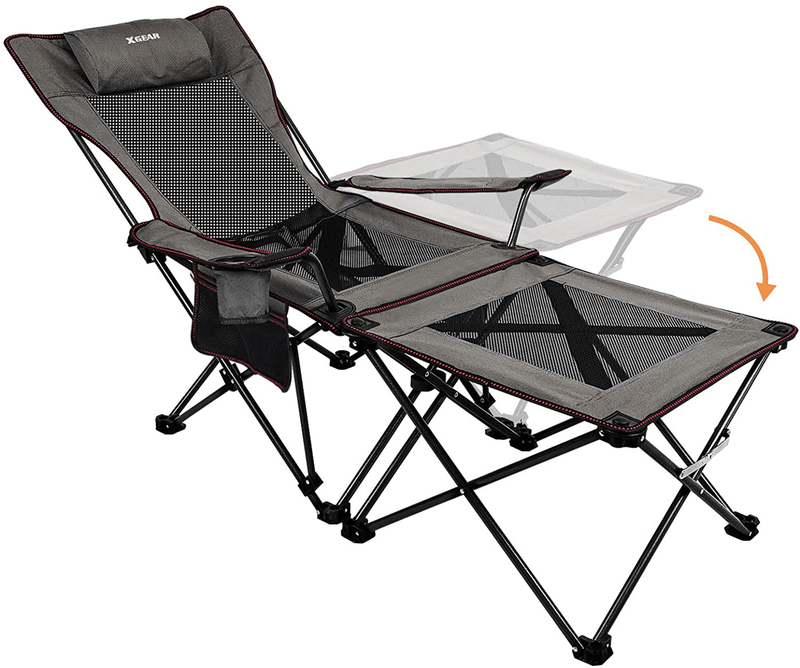 XGEAR 2 in 1 Folding Camping Chair Portable Lounge Chair with Detachable Table for Camping Fishing Beach and Picnics Sporting Goods > Outdoor Recreation > Camping & Hiking > Camp Furniture XGEAR 1-grey  