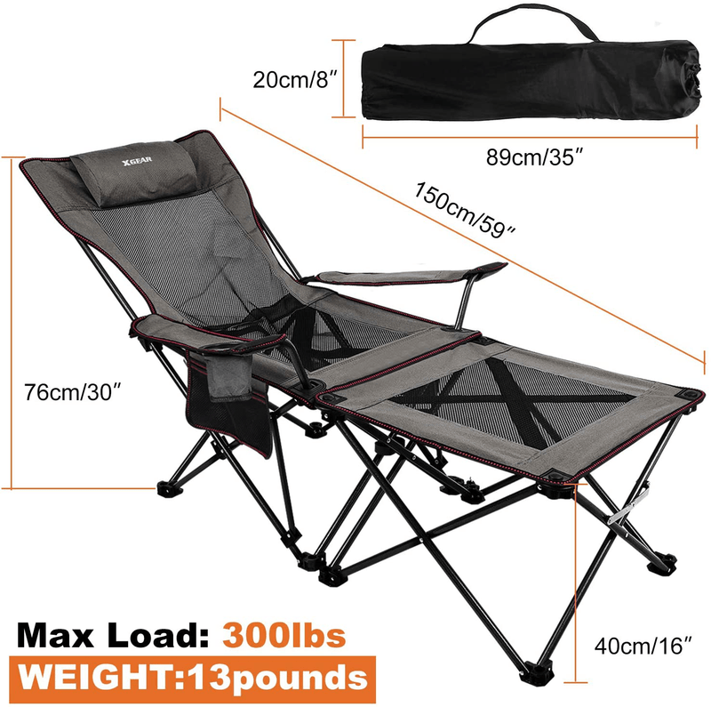 XGEAR 2 in 1 Folding Camping Chair Portable Lounge Chair with Detachable Table for Camping Fishing Beach and Picnics