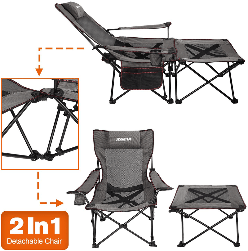 XGEAR 2 in 1 Folding Camping Chair Portable Lounge Chair with Detachable Table for Camping Fishing Beach and Picnics Sporting Goods > Outdoor Recreation > Camping & Hiking > Camp Furniture XGEAR   