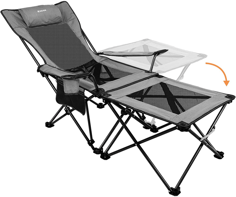 XGEAR 2 in 1 Folding Camping Chair Portable Lounge Chair with Detachable Table for Camping Fishing Beach and Picnics Sporting Goods > Outdoor Recreation > Camping & Hiking > Camp Furniture XGEAR Cool Grey  