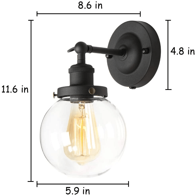 XIDING Edison Wall Sconce Retro Industrial Simplicity Style, Premium Black Finish Vintage Wall Lamp, Wall Light Fixture with Adjustable Arm Angle, Classical Globe Hand-Made Clear Glass Shade