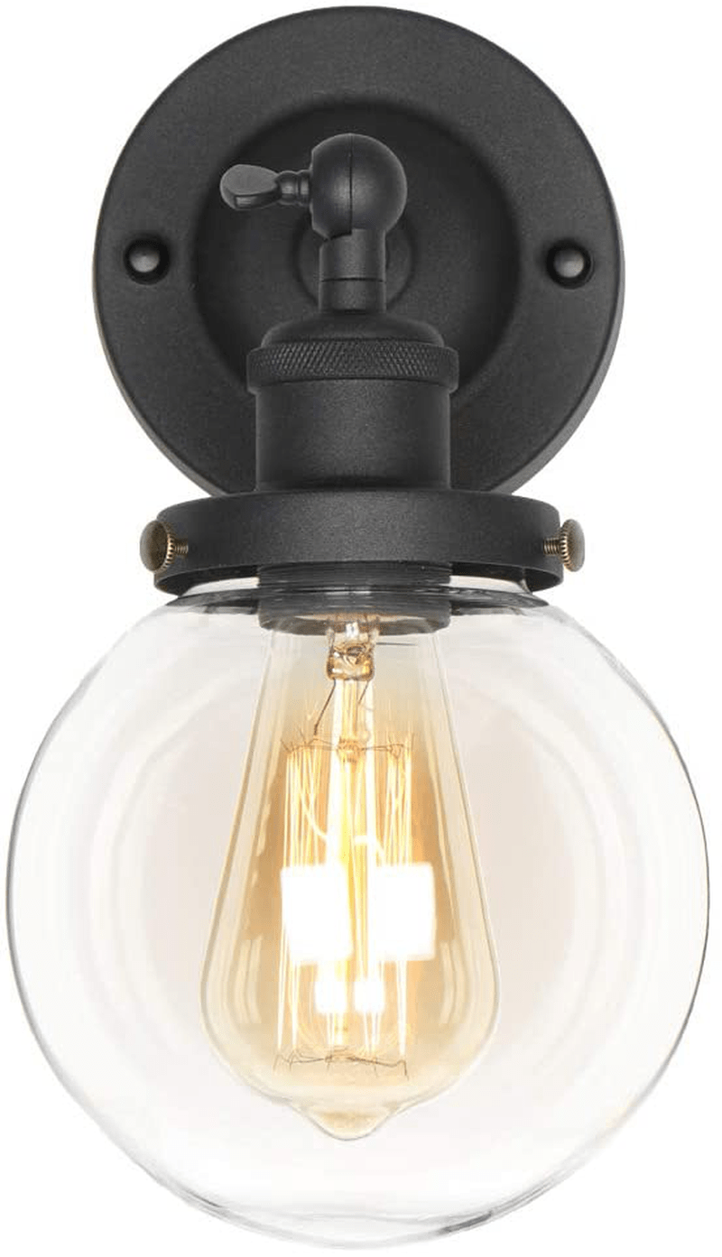 XIDING Edison Wall Sconce Retro Industrial Simplicity Style, Premium Black Finish Vintage Wall Lamp, Wall Light Fixture with Adjustable Arm Angle, Classical Globe Hand-Made Clear Glass Shade