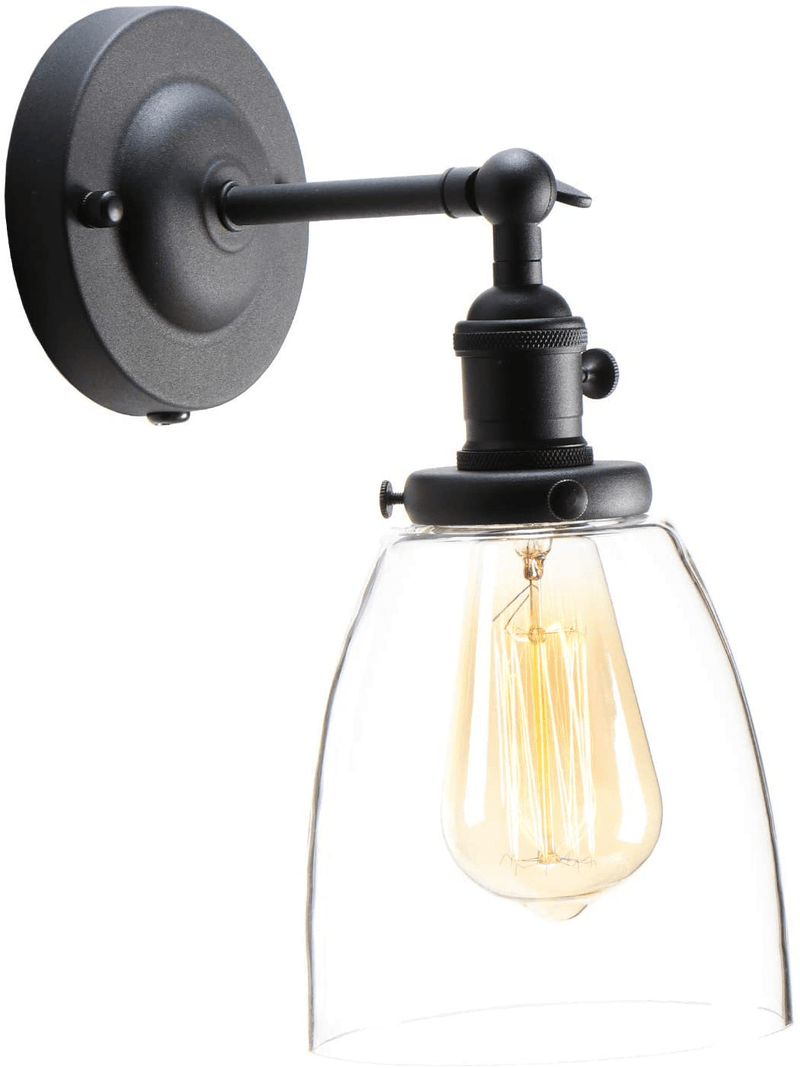 XIDING Premium Industrial Edison Antique Simplicity Glass Wall Sconce Light, Upgrade Black Finish Wall Lamp, On/Off Rotary Switch on Socket