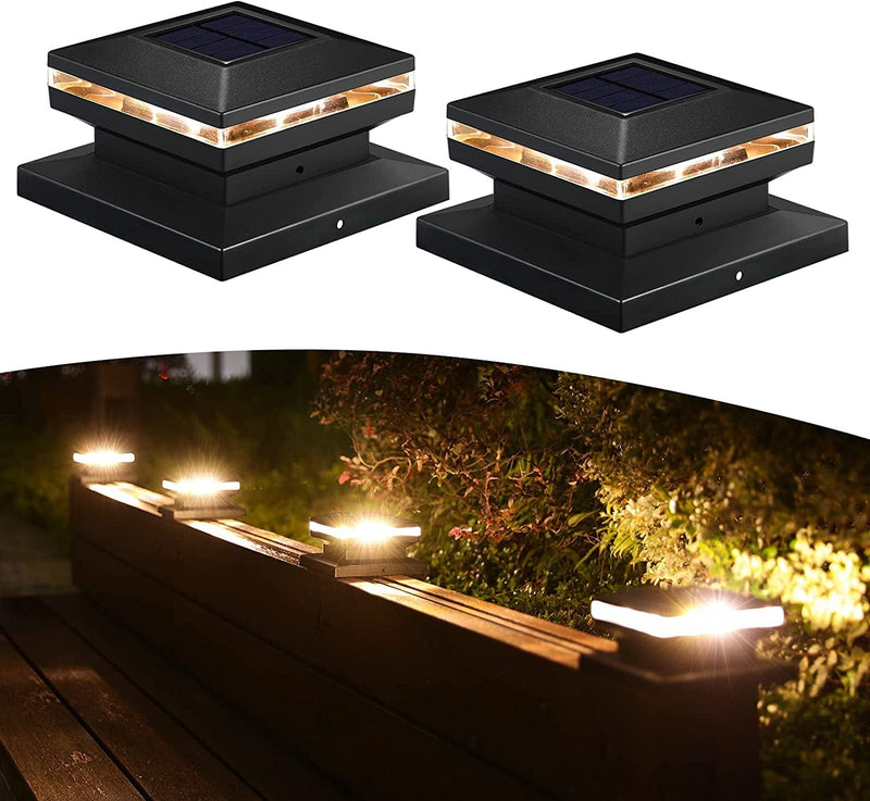 XIFEINIU Solar Post Cap Lights, 2Pcs Outdoor Fence Post Lights for Patio, Deck, Pathway and Garden Decoration, LED Waterproof Warm White Post Lamp Fits 4X4 6X6 Wooden Posts Home & Garden > Lighting > Lamps XIFEINIU   