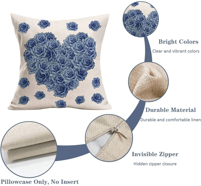 Xihomeli Cotton Linen 18X18 Inch Throw Pillow Covers Happy Valentine’S Day Decorations Quotes Cushion Case Blue Heart Rose Flowers Truck Bike Pillowcase 4 Packs (4Pc Valentine, 18"X18") Home & Garden > Decor > Chair & Sofa Cushions Xihomeli   