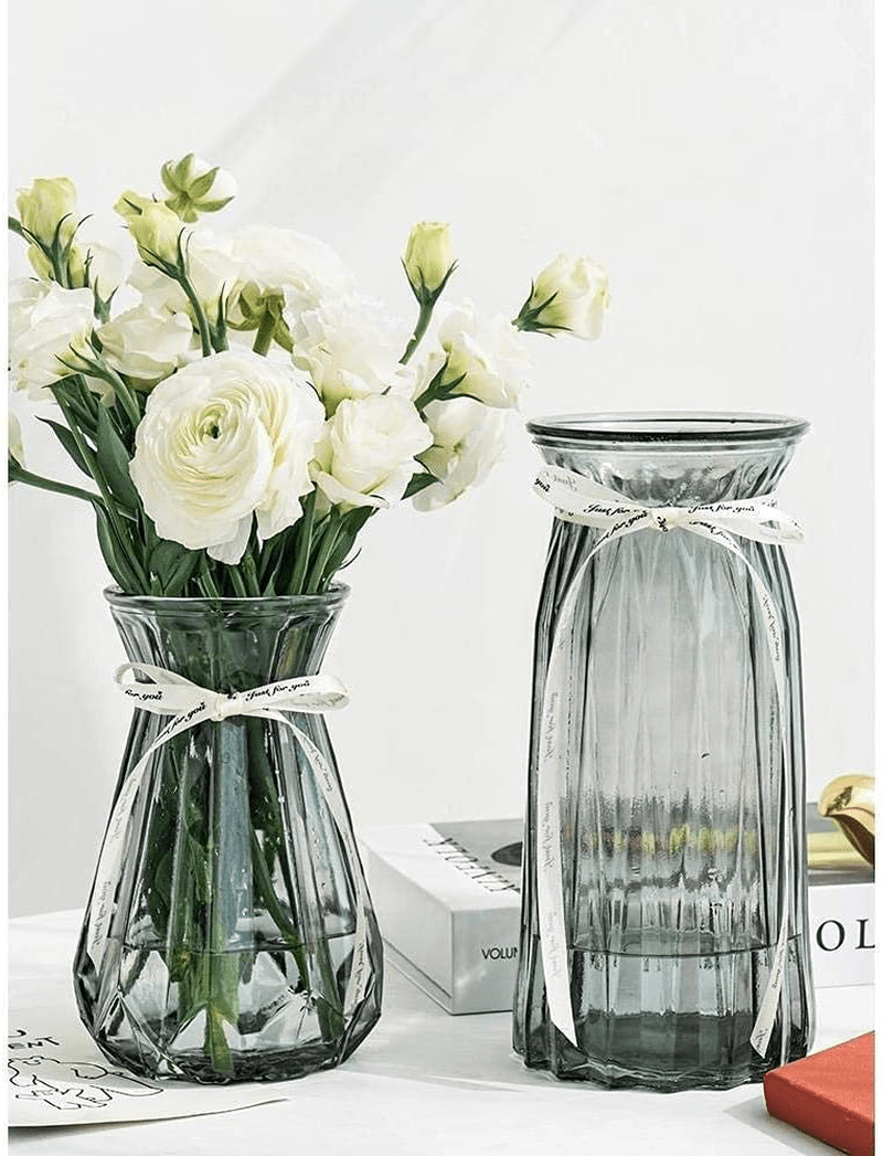 XILEI Glass Vases for Flowers,Grey Vases Set of 2 ，Flower Vase Decorative for Home Decor, Desk Placement and Gift (A2) Home & Garden > Decor > Vases XILEI Grey XILEI-B 