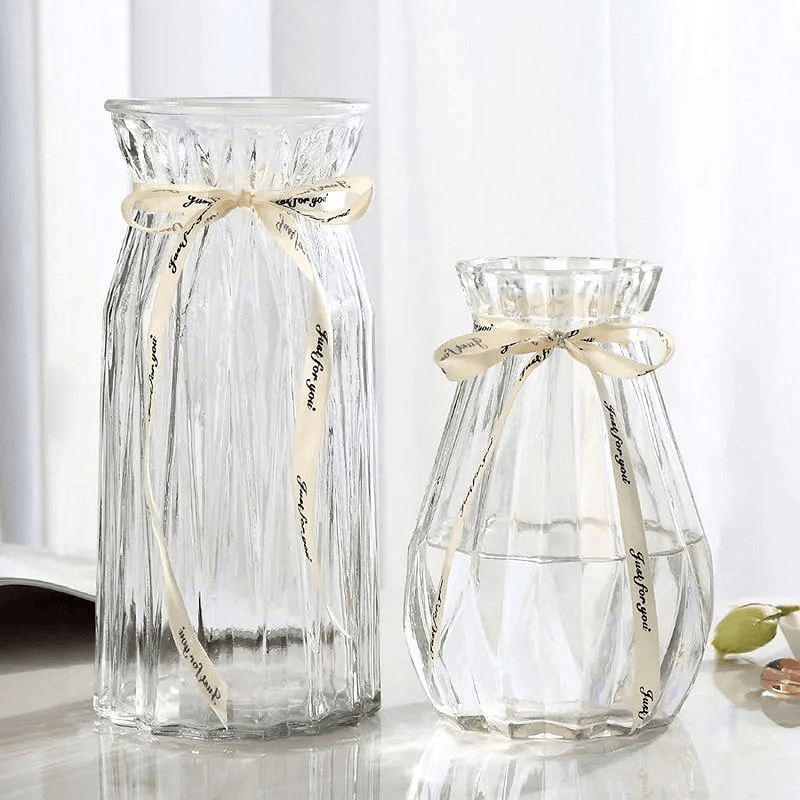 XILEI Glass Vases for Flowers,Grey Vases Set of 2 ，Flower Vase Decorative for Home Decor, Desk Placement and Gift (A2) Home & Garden > Decor > Vases XILEI Clear XILEI-C 